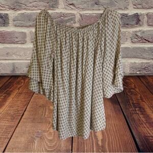 Luscana Large layered bell sleeve viscose tan 3/4 sleeve boho woman's top. Fall